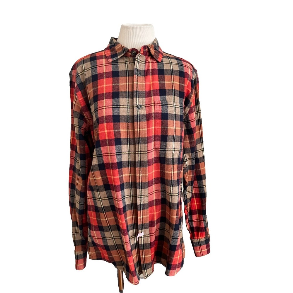 Eddie Bauer Shirt Sz med Soft‎ Flannel Classic Button Shirt Blue Rust Plaid